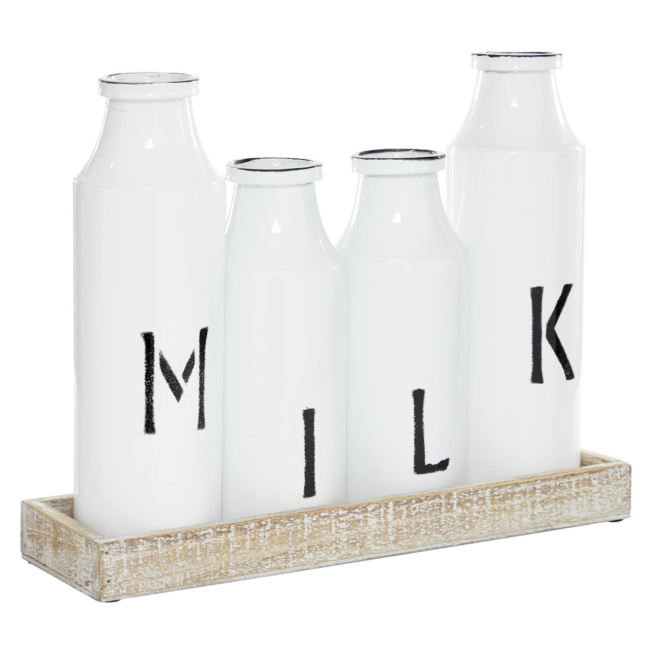 White Iron Farmhouse Decorative Milk Bottles Set